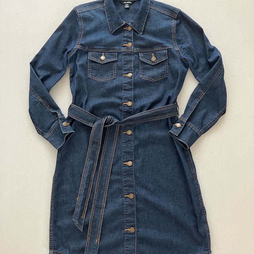 Joe Fresh Denim Button-Front Shirt Dress with Belt - Dark Blue